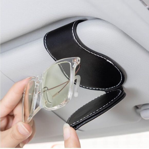 Mercedes Sunglass Holder for Car with Logo Black Leather NWT - Picture 4 of 11